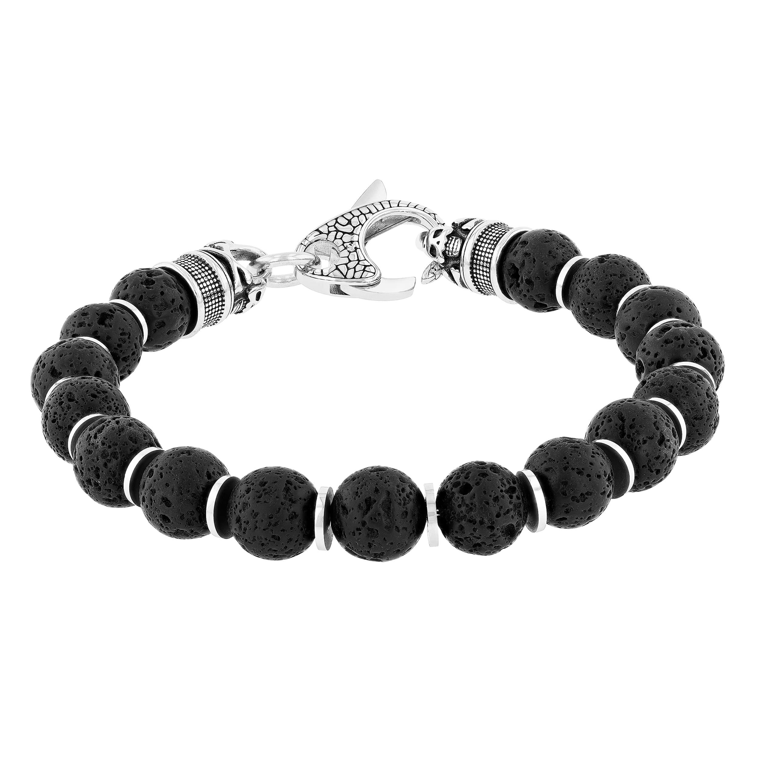 Amazon.com: Men's Stainless Steel Black Lava Rock Bead Bracelet